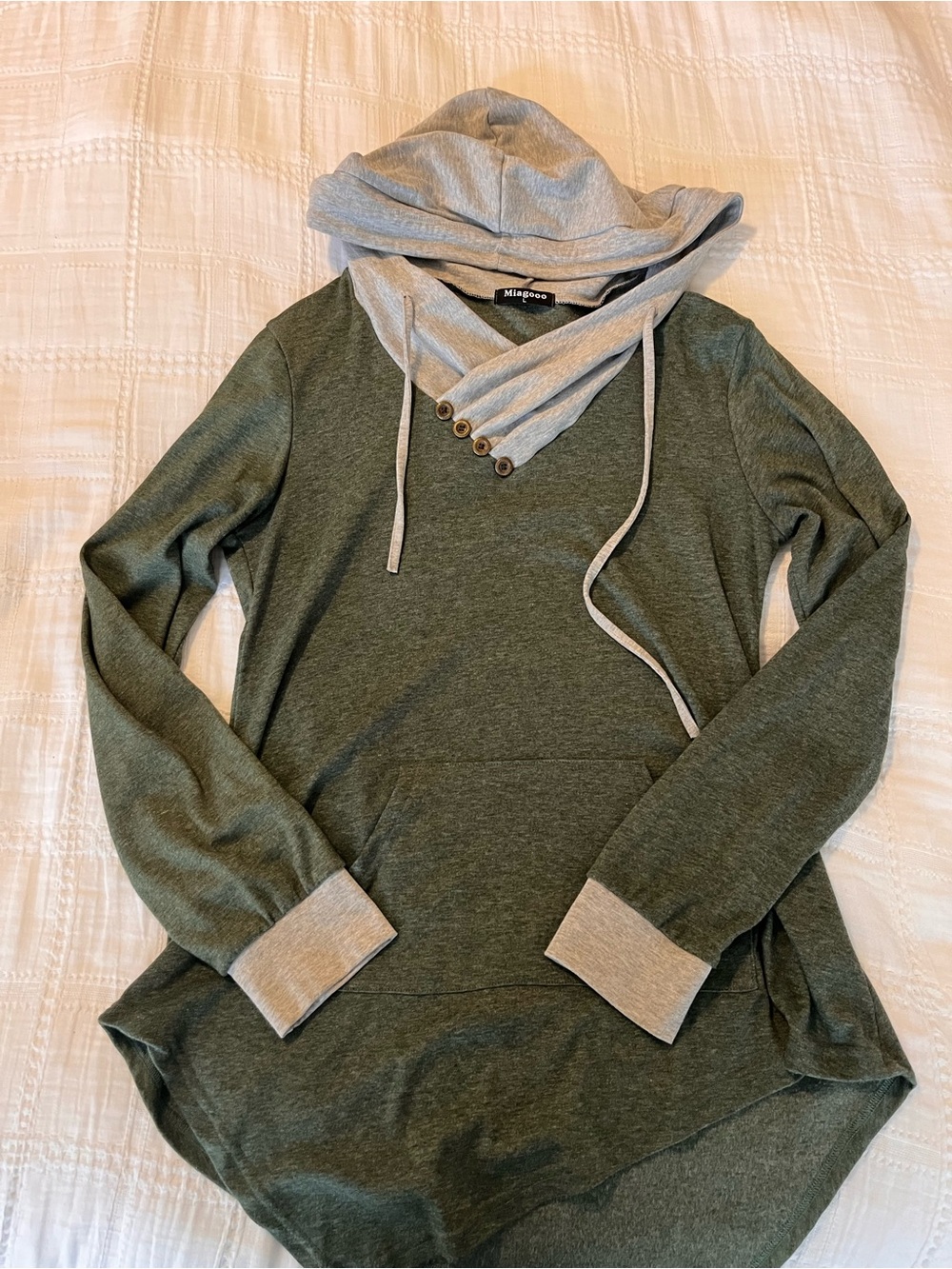 Olive & Heather Gray Hooded Pullover